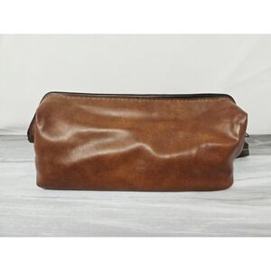 Men's 100% Leather Toiletry Shave Bag Tan/Brown 12 Inch